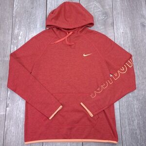 Nike Hoodie Womens Size Medium Red Dri-FIT Pullover Graphic Sleeve Sweatshirt